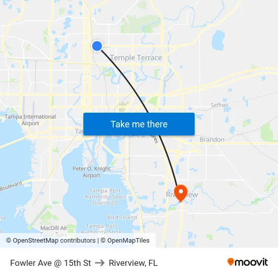 Fowler Ave @ 15th St to Riverview, FL map