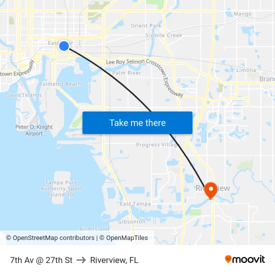 7th Av @ 27th St to Riverview, FL map