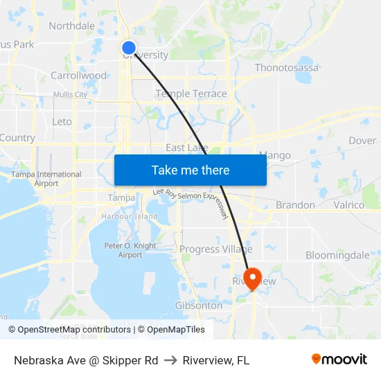 Nebraska Ave @ Skipper Rd to Riverview, FL map