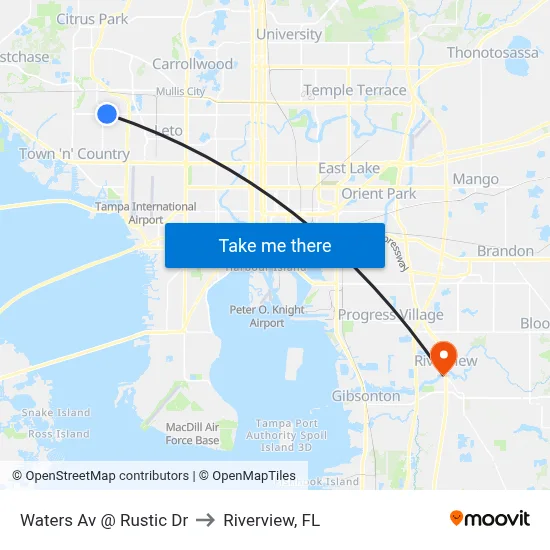 Waters Av @ Rustic Dr to Riverview, FL map