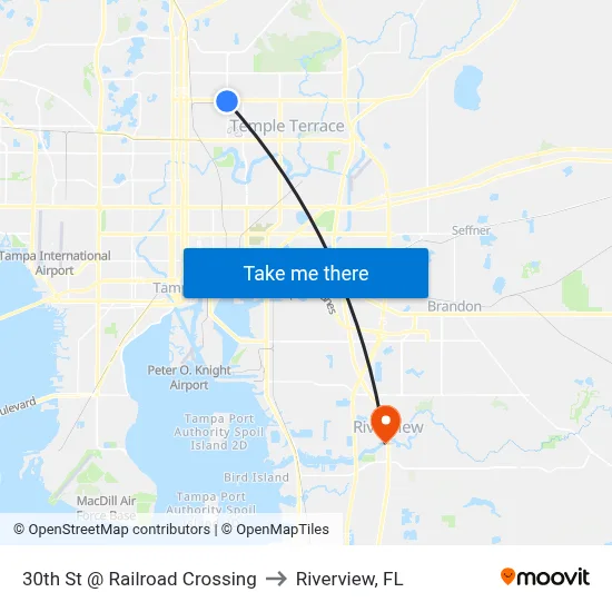 30th St @ Railroad Crossing to Riverview, FL map
