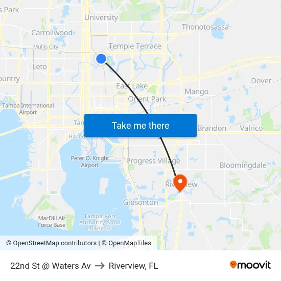 22nd St @ Waters Av to Riverview, FL map
