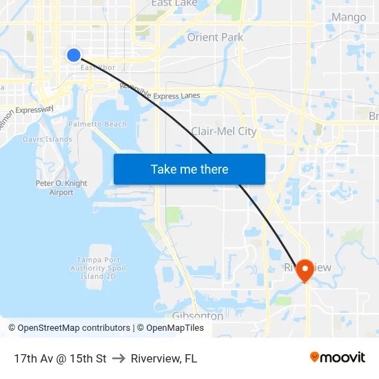 17th Av @ 15th St to Riverview, FL map