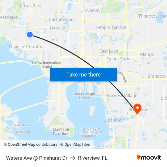 Waters Ave @ Pinehurst Dr to Riverview, FL map