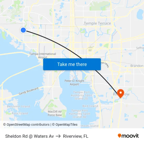Sheldon Rd @ Waters Av to Riverview, FL map