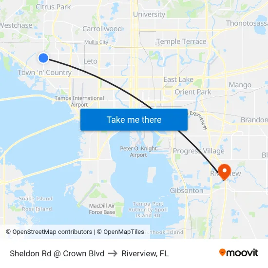 Sheldon Rd @ Crown Blvd to Riverview, FL map