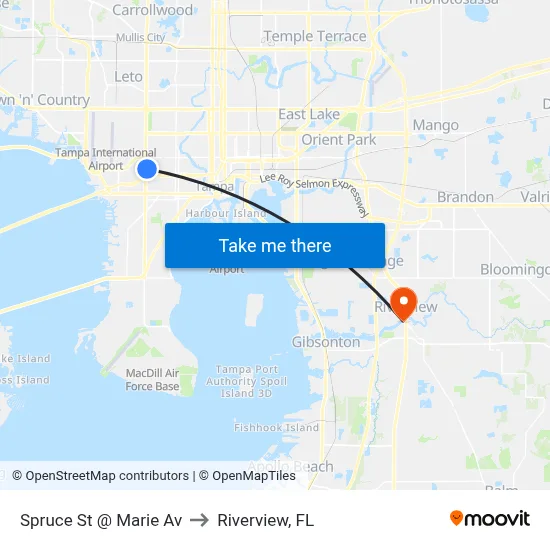 Spruce St @ Marie Av to Riverview, FL map