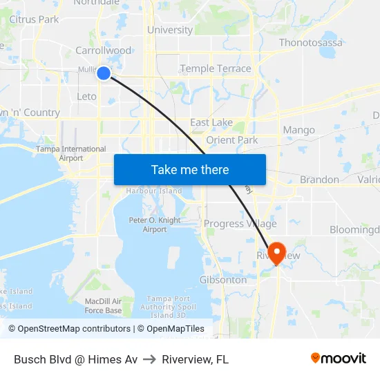 Busch Blvd @ Himes Av to Riverview, FL map
