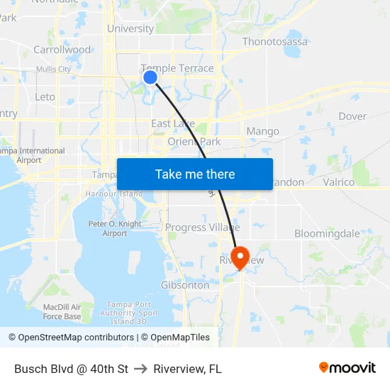 Busch Blvd @ 40th St to Riverview, FL map