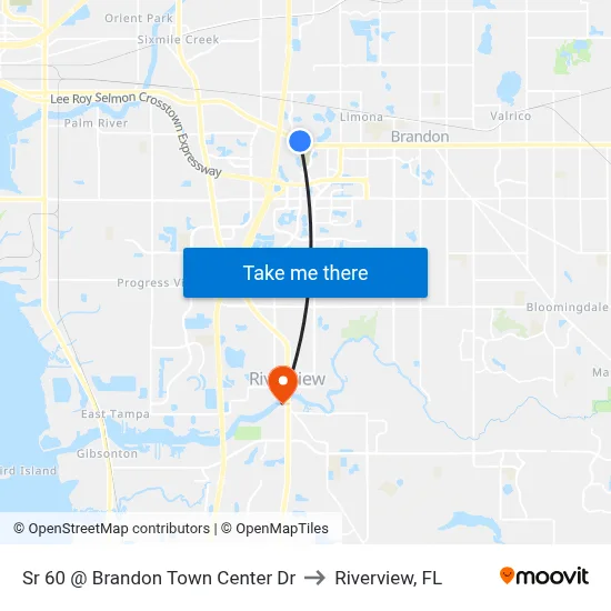 Sr 60 @ Brandon Town Center Dr to Riverview, FL map