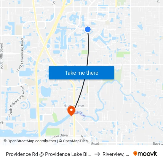 Providence Rd @ Providence Lake Blvd to Riverview, FL map