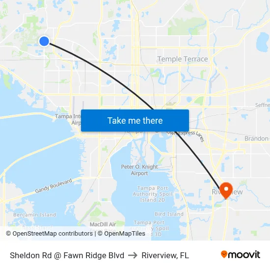 Sheldon Rd @ Fawn Ridge Blvd to Riverview, FL map