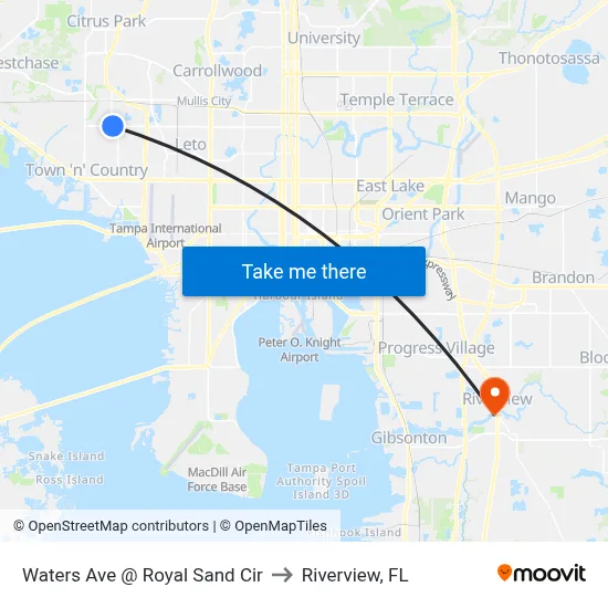 Waters Ave @ Royal Sand Cir to Riverview, FL map