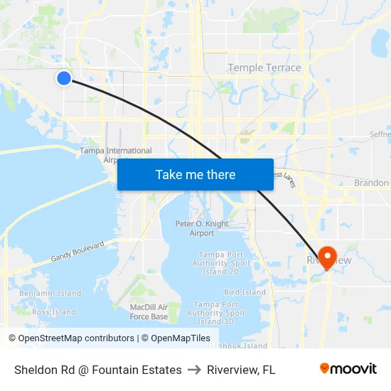 Sheldon Rd @ Fountain Estates to Riverview, FL map