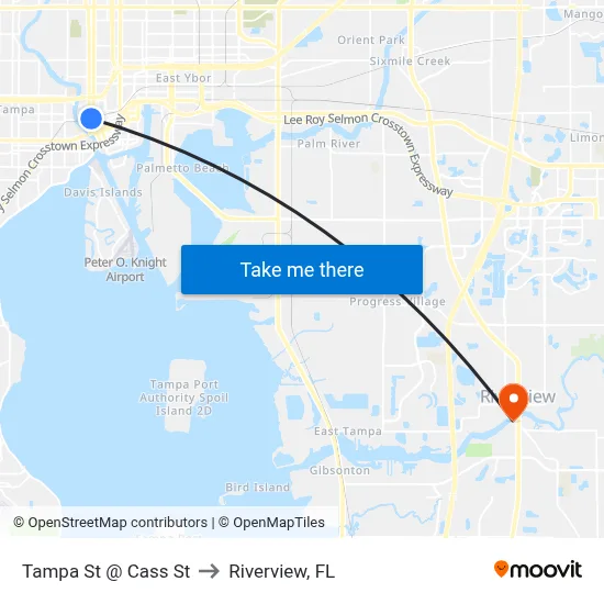 Tampa St @ Cass St to Riverview, FL map