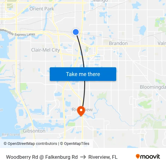 Woodberry Rd @ Falkenburg Rd to Riverview, FL map