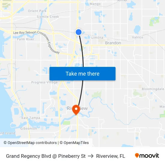 Grand Regency Blvd @ Pineberry St to Riverview, FL map