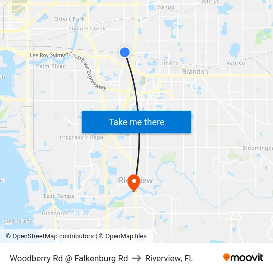 Woodberry Rd @ Falkenburg Rd to Riverview, FL map