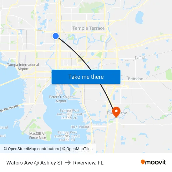 Waters Ave @ Ashley St to Riverview, FL map