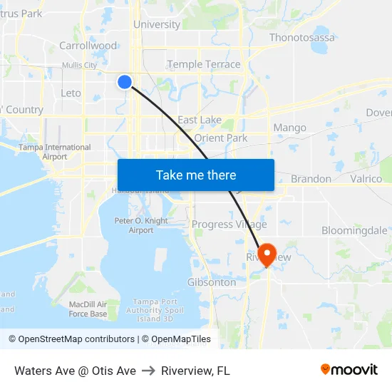 Waters Ave @ Otis Ave to Riverview, FL map