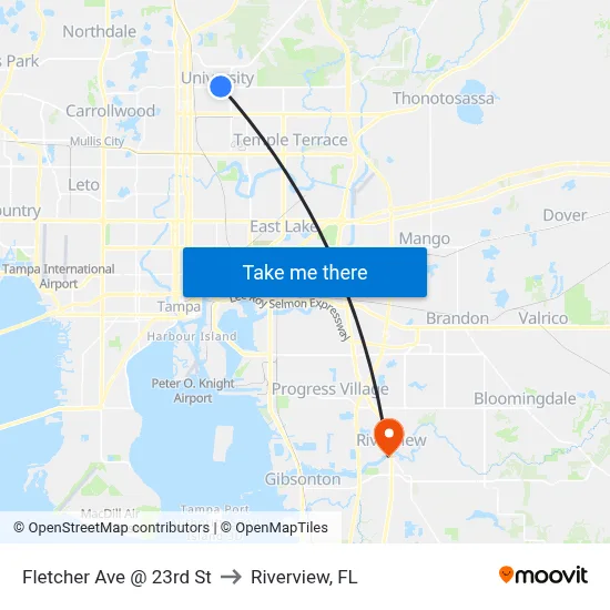 Fletcher Ave @ 23rd St to Riverview, FL map