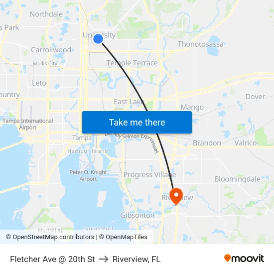 Fletcher Ave @ 20th St to Riverview, FL map