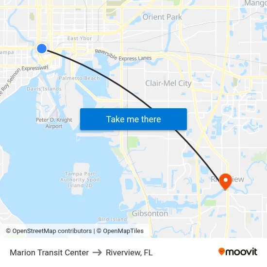 Marion Transit Center to Riverview, FL map