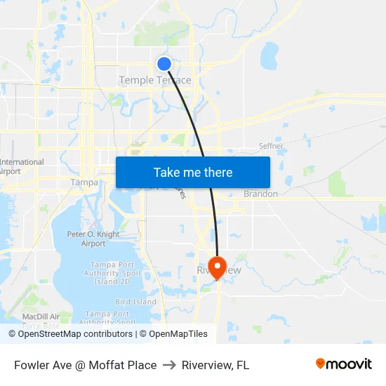 Fowler Ave @ Moffat Place to Riverview, FL map