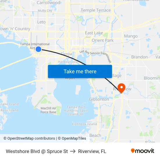 Westshore Blvd @ Spruce St to Riverview, FL map