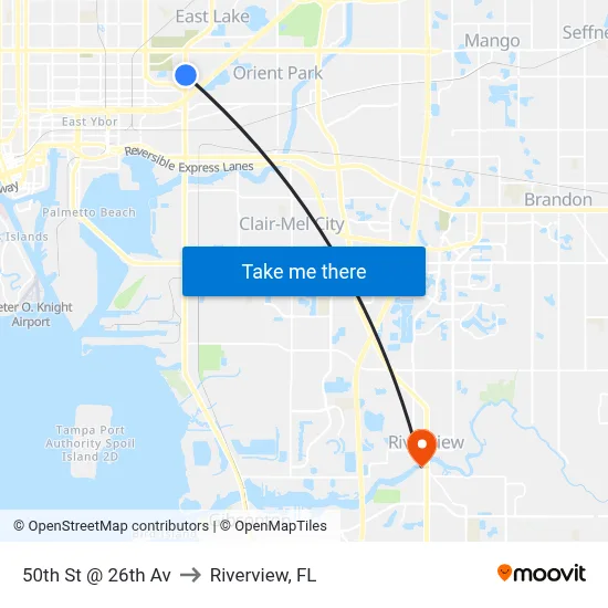50th St @ 26th Av to Riverview, FL map
