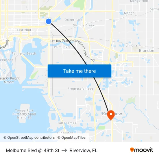 Melburne Blvd @ 49th St to Riverview, FL map