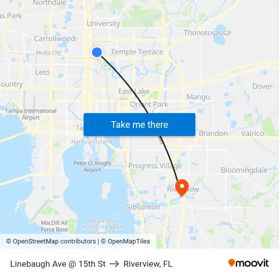Linebaugh Ave @ 15th St to Riverview, FL map