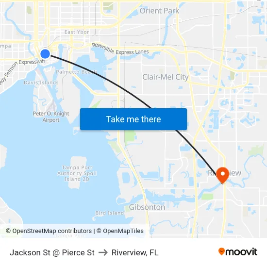 Jackson St @ Pierce St to Riverview, FL map