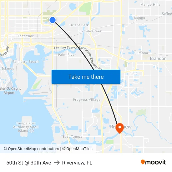50th St @ 30th Ave to Riverview, FL map