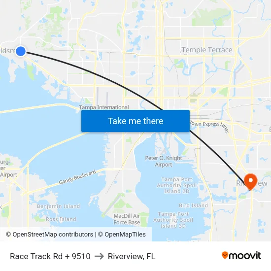 Race Track Rd + 9510 to Riverview, FL map