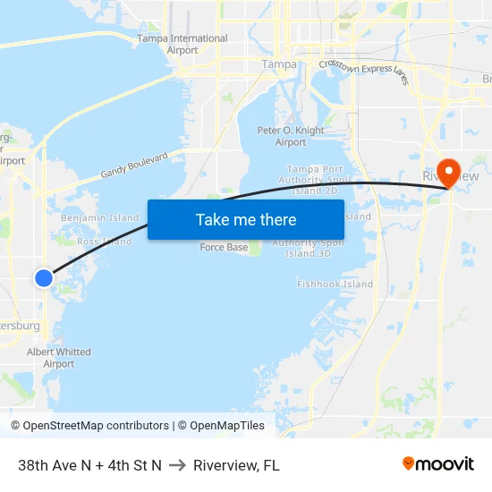 38th Ave N + 4th St N to Riverview, FL map