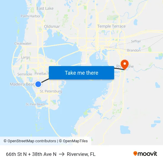 66th St N + 38th Ave N to Riverview, FL map