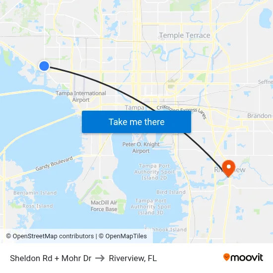 Sheldon Rd + Mohr Dr to Riverview, FL map