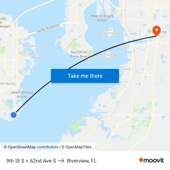 9th St S + 62nd Ave S to Riverview, FL map