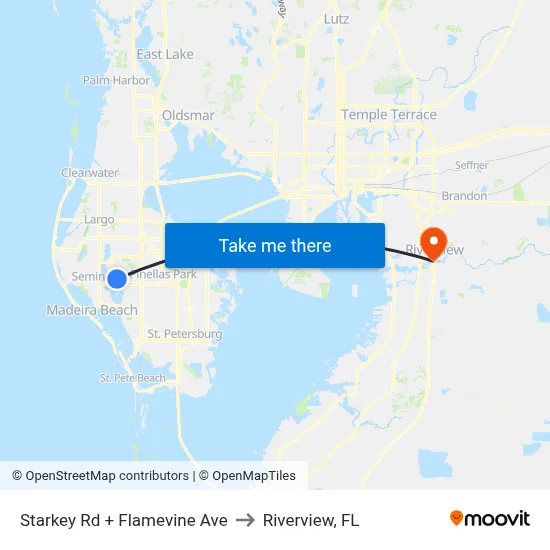 Starkey Rd + Flamevine Ave to Riverview, FL map