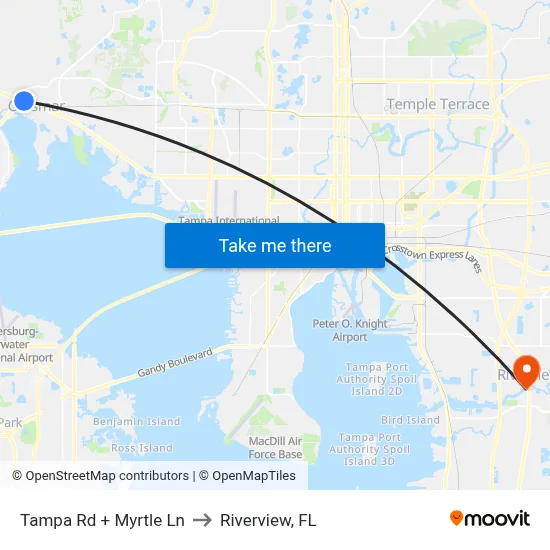 Tampa Rd + Myrtle Ln to Riverview, FL map