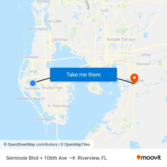 Seminole Blvd + 106th Ave to Riverview, FL map