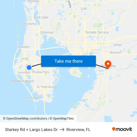 Starkey Rd + Largo Lakes Dr to Riverview, FL map