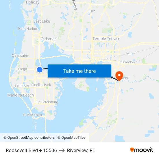 Roosevelt Blvd + 15506 to Riverview, FL map