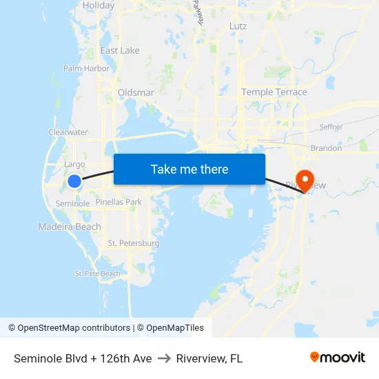 Seminole Blvd + 126th Ave to Riverview, FL map
