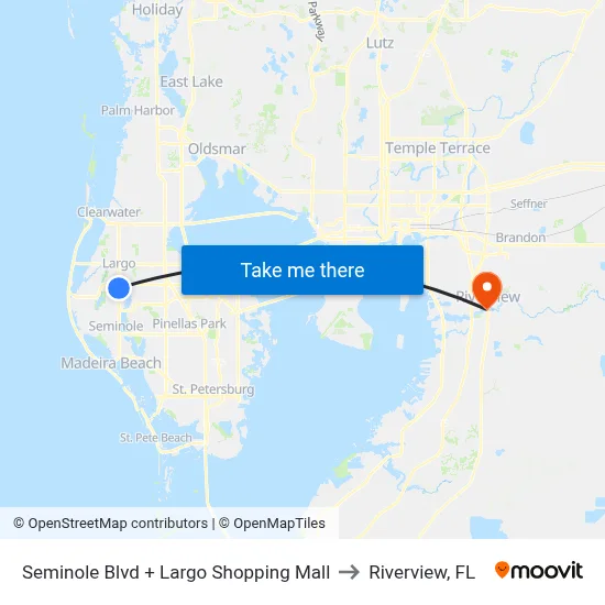 Seminole Blvd + Largo Shopping Mall to Riverview, FL map