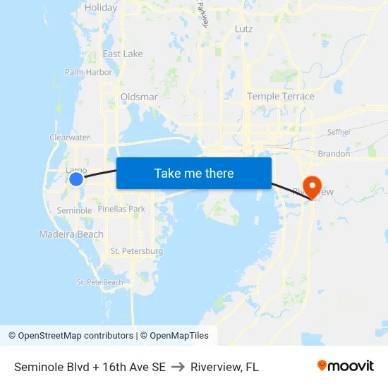 Seminole Blvd + 16th Ave SE to Riverview, FL map