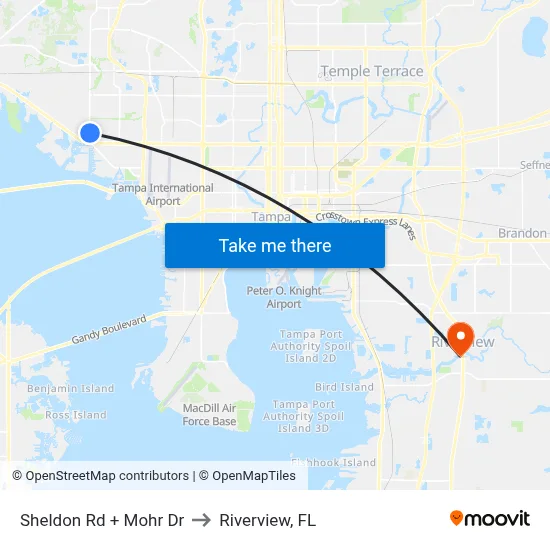 Sheldon Rd + Mohr Dr to Riverview, FL map