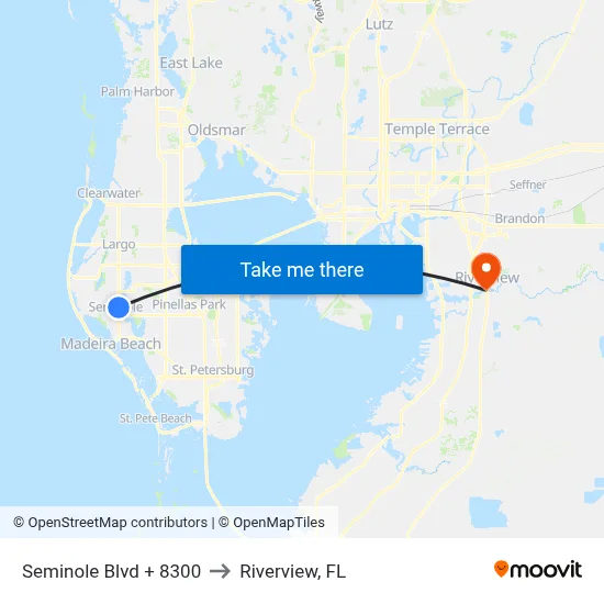 Seminole Blvd + 8300 to Riverview, FL map