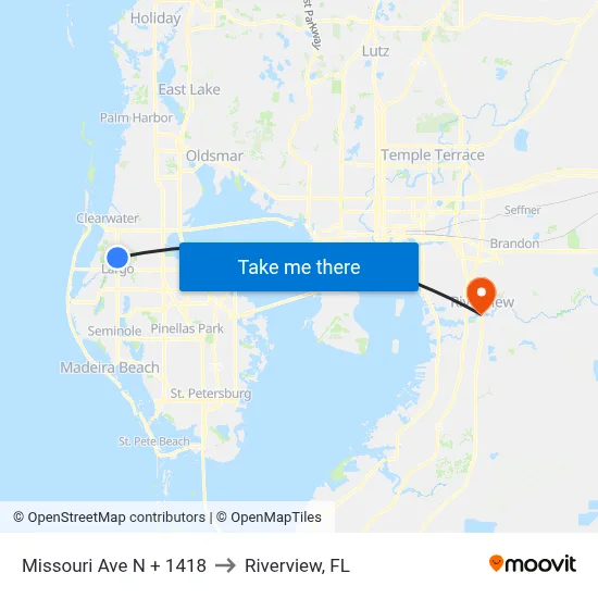 Missouri Ave N + 1418 to Riverview, FL map